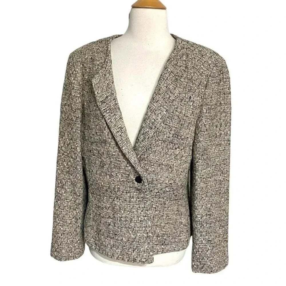 Andrea Viccaro 16 cream/brown tweed silk 1 button 4 front pockets blazers